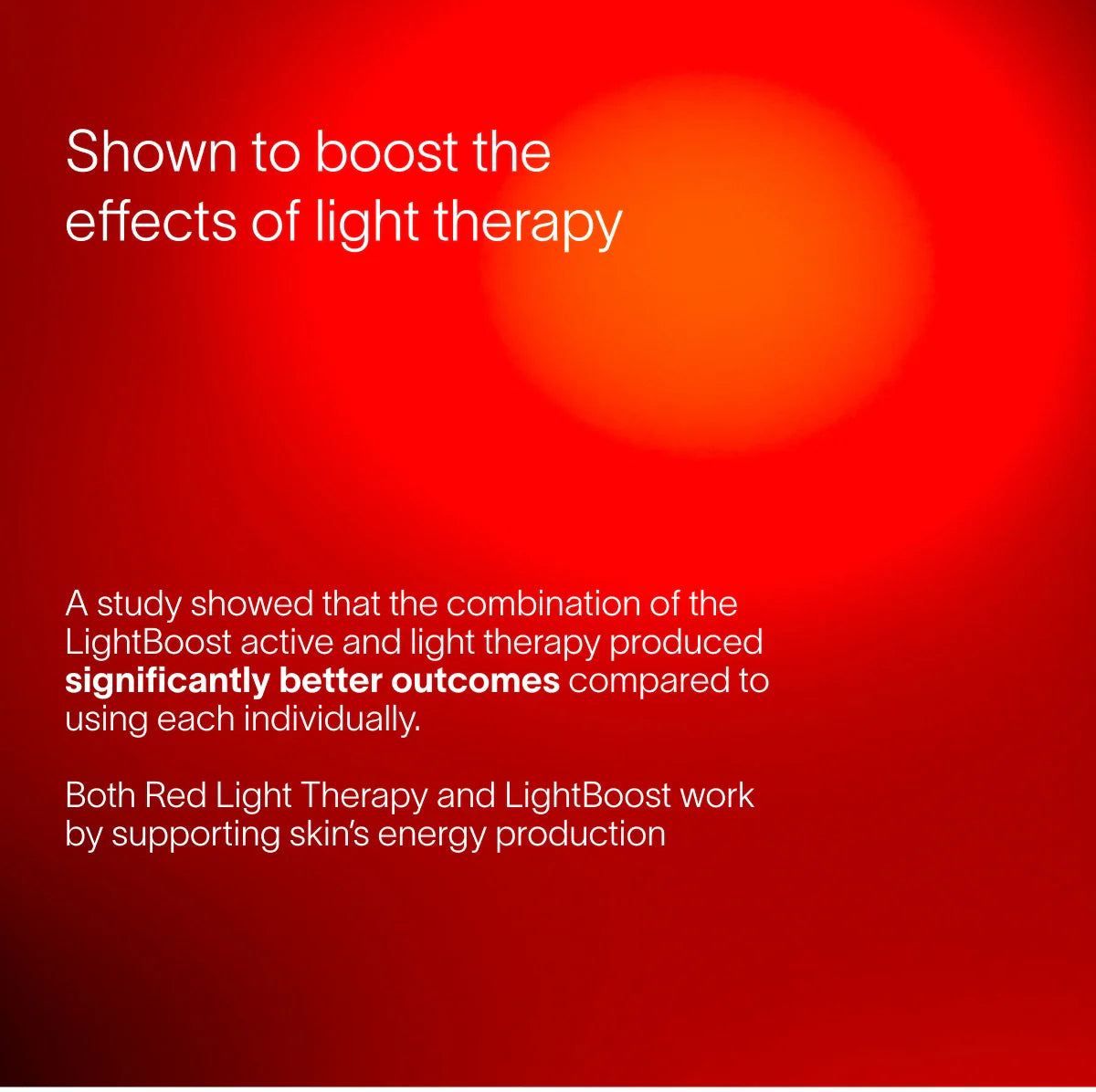 Red background with text about the benefits of light therapy and LightBoost products